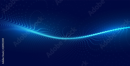 blue techno particle wave light background