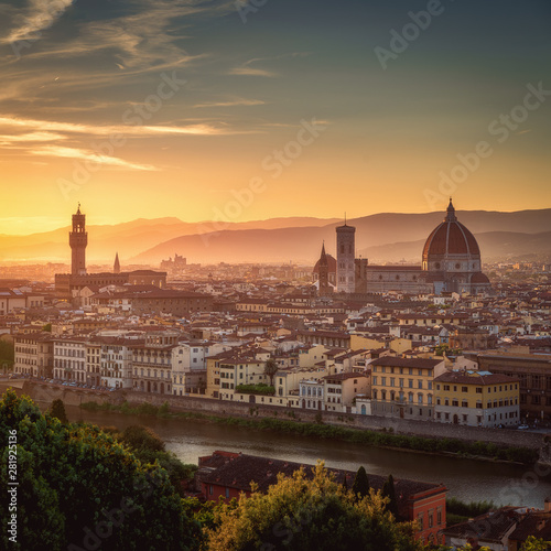 Florence city skyline at sunset, Italy. Aerial cityscape panoramic view from Piazzale Michelangelo © Ivan Kurmyshov