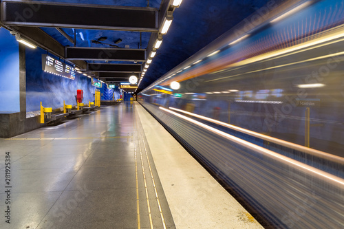 Stockholm Underground subway in motion