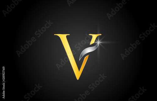yellow gold alphabet letter V logo company icon design