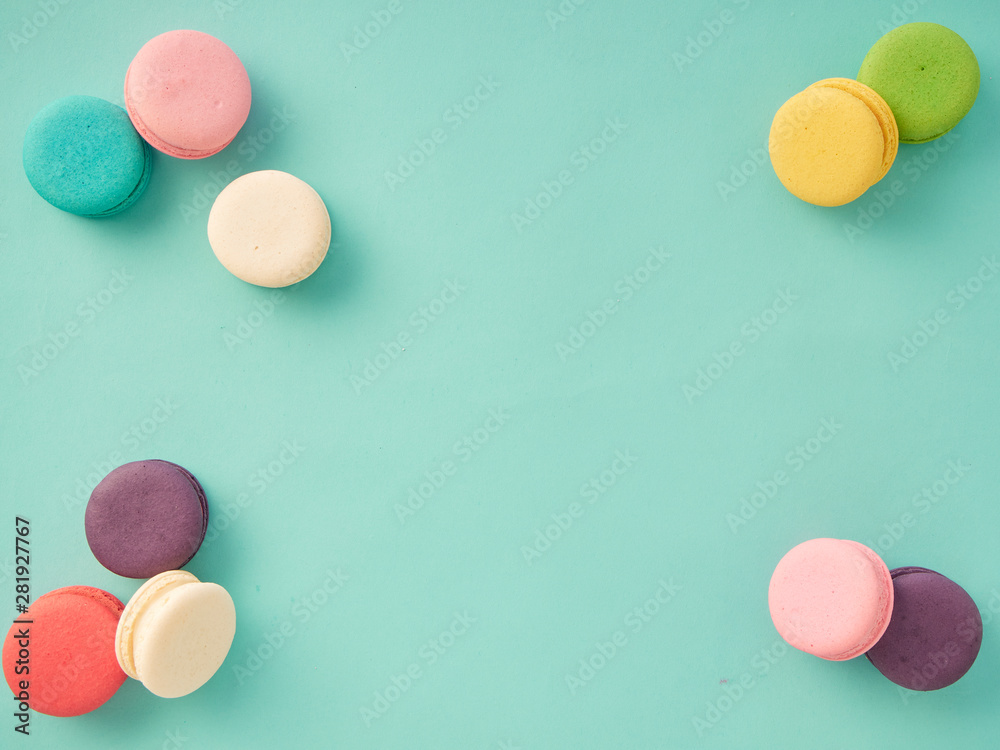 Macarons pattern on pastel blue background Macarons pattern on pastel blue background