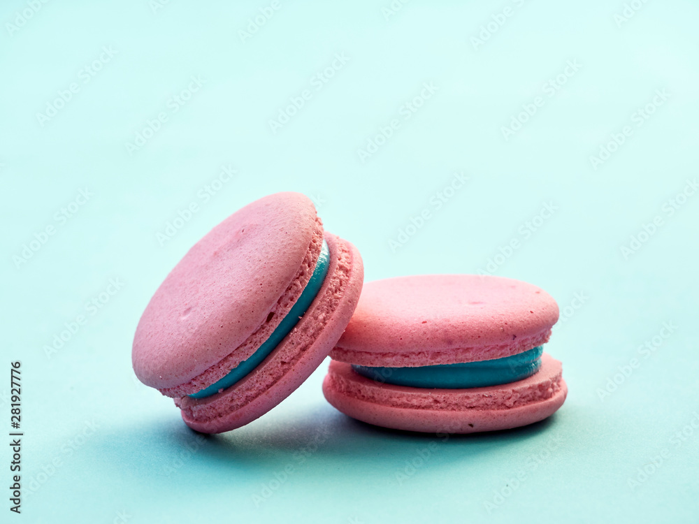 Colorful macarons on a blue background Colorful macarons on a blue background