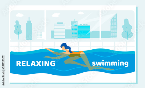 Woman Relax in Swimming Pool Exercising in Water