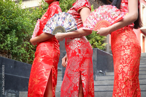 Beautiful woman group wearing Chinese dress