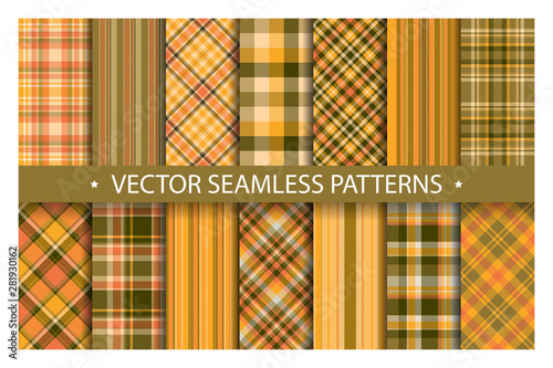 Set plaid pattern seamless. Tartan patterns fabric texture. Checkered geometric vector background. Scottish stripe blanket backdrop