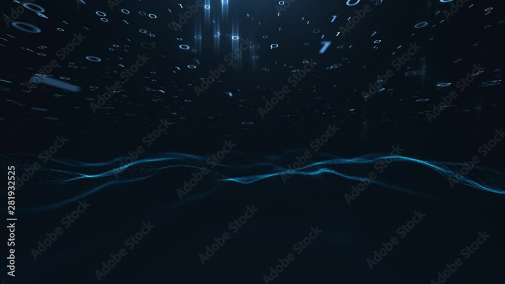 Computer cyberspace network waves with binary numbers.