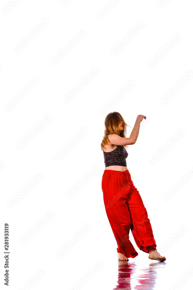 Teenage girl dancing breakdance in action Teenage girl dancing breakdance in action