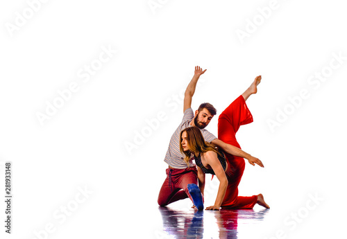 Dancing couple over the bright background