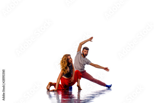 Fototapeta Naklejka Na Ścianę i Meble -  Strong hip-hop boy dance with his partner