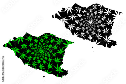 Malacca (States and federal territories of Malaysia, Federation of Malaysia) map is designed cannabis leaf green and black, Malacca State map made of marijuana (marihuana,THC) foliage,.... photo