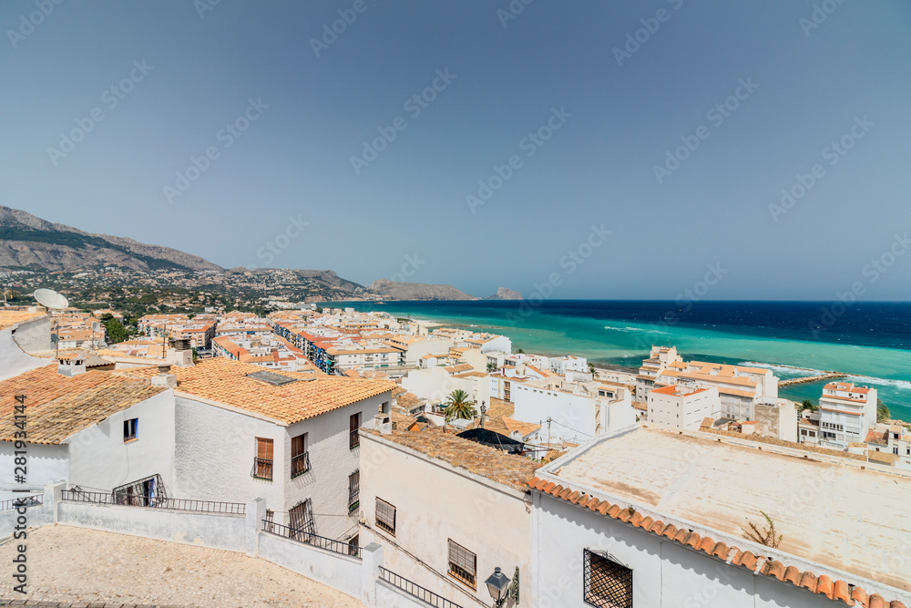 View of Altea city and mediterranean sea. Altea is a city in the province of Alicante known for whitewashed house-fronts that characterize the town
