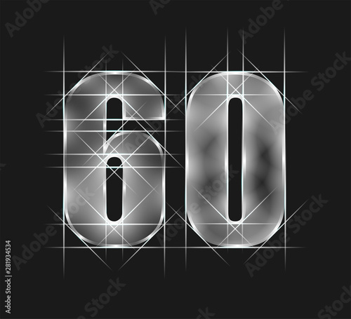 luxury abstract scintillation emerald crystal glass number 60 sixty character. gray tone background. vector illustration eps10