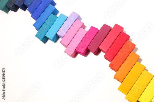 Dry pastel rainbow. Gradation of colors in a line. Painting & School Supplies