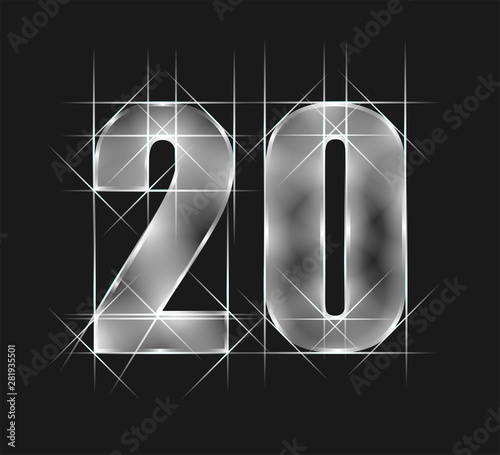luxury abstract scintillation emerald crystal glass number 20 twenty character. gray tone background. vector illustration eps10