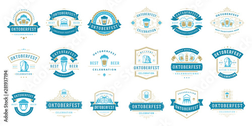 Oktoberfest badges and labels set vintage typographic design templates vector illustration.