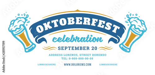 Oktoberfest flyer or banner retro typography template design willkommen zum invitation beer festival celebration.