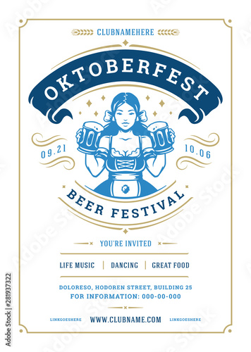 Oktoberfest flyer or poster retro typography template design beer festival celebration vector illustration