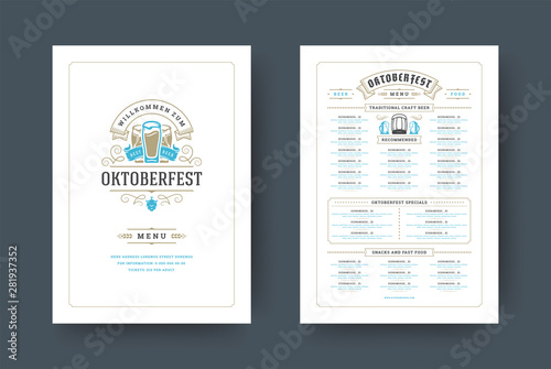 Oktoberfest menu vintage typography template with cover beer festival celebration and label design vector illustration