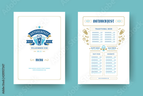 Oktoberfest menu vintage typography template with cover beer festival celebration and label design vector illustration.
