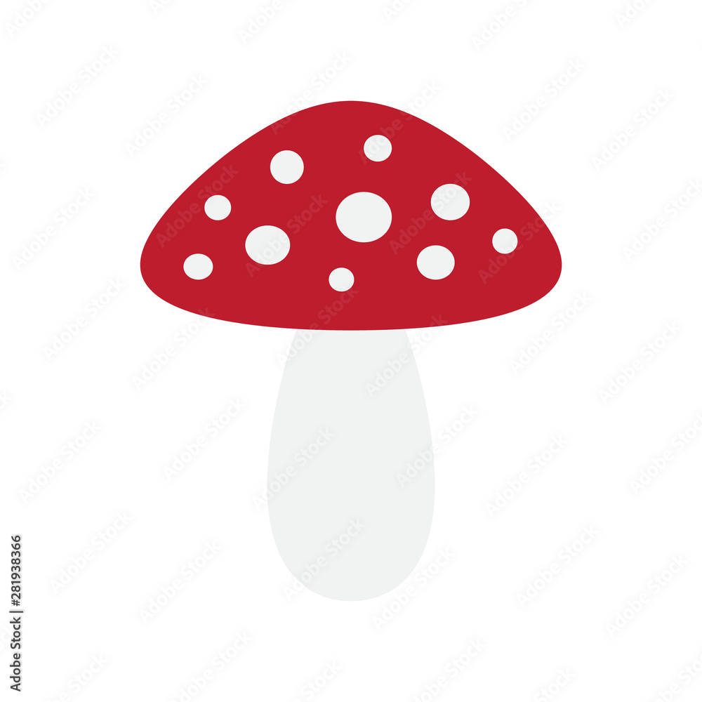 Vector flat cartoon fly agaric mushroom icon isolated on white background Vector flat cartoon fly agaric mushroom icon isolated on white background