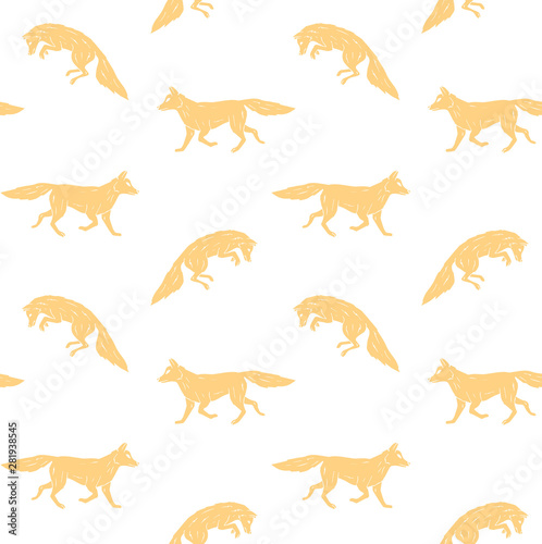 Vector seamless pattern of flat red fox silhouette isolated on white background