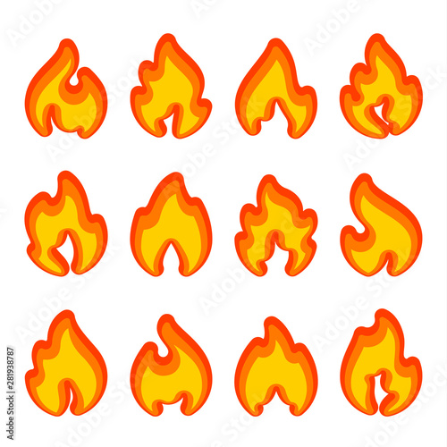 Fire flames, new red yellow icons, vector illustration