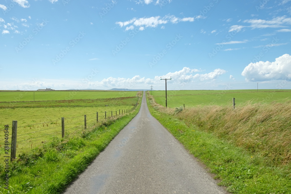 A rural way to the horizon in Orkney