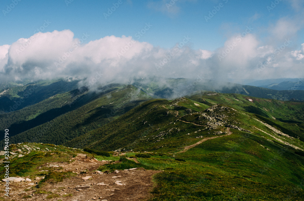 Fototapeta premium Mountain hill path road panoramic landscape.