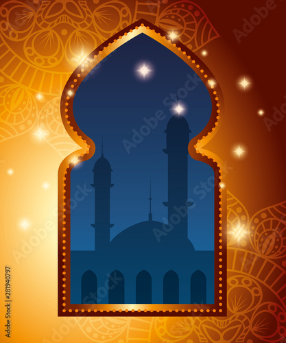 traditional window design with castle and lights