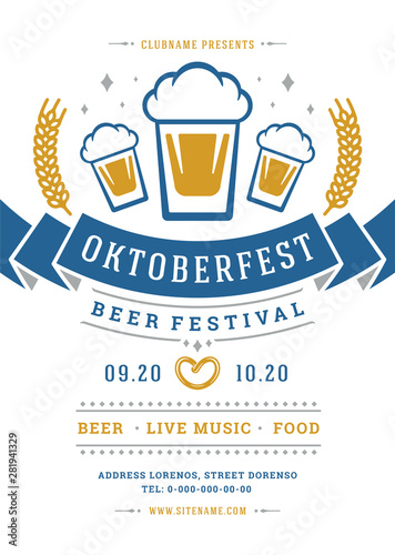 Oktoberfest flyer or poster retro typography template design beer festival celebration vector illustration