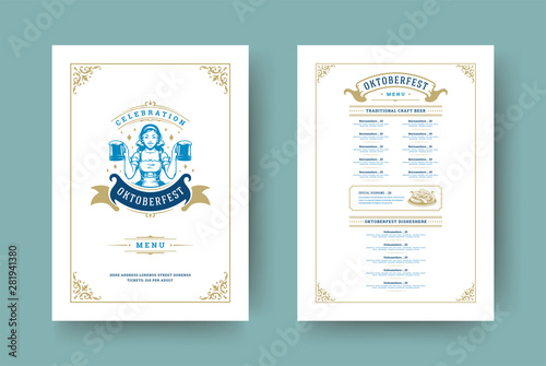 Oktoberfest menu vintage typography template with cover beer festival celebration and label design vector illustration.