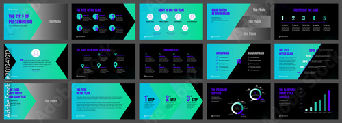 Presentation template, black background. For Power Point, ppt, or Keynote layout. Vector infographic. For Business presentation or proposal, leaflet, corporate annual report, marketing, advertising.