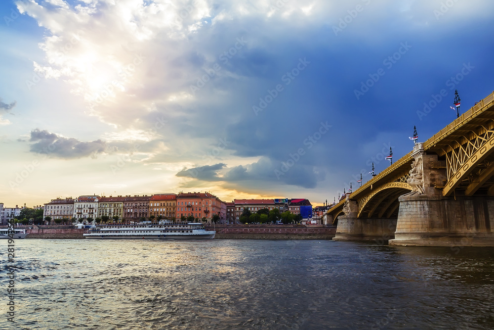 Storm clouds over the Margit bridge on the danube in Budapest