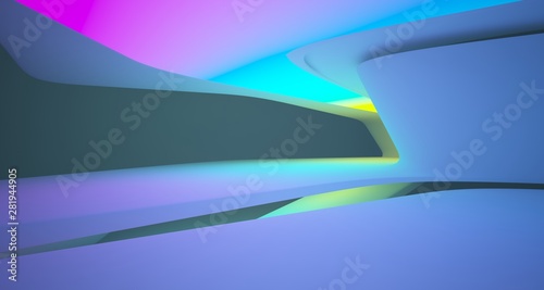 Abstract architectural smooth white interior of a minimalist house with color gradient neon lighting. 3D illustration and rendering. © SERGEYMANSUROV