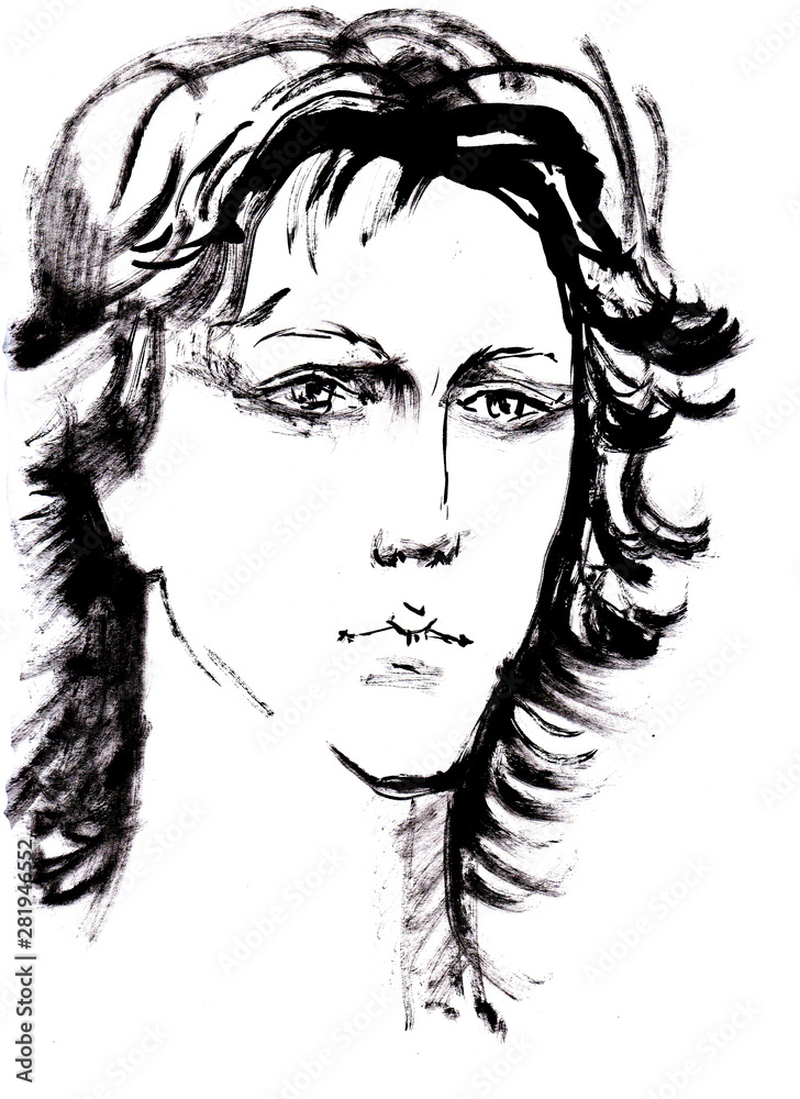 Fototapeta premium sketch with brush and ink portrait