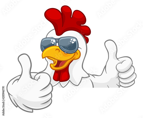Photographie A chicken rooster cockerel bird cartoon character in cool shades or sunglasses p