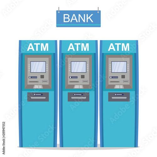 ATM Bank Cash Machine,cartoon three cash dispensers isolated on white background,