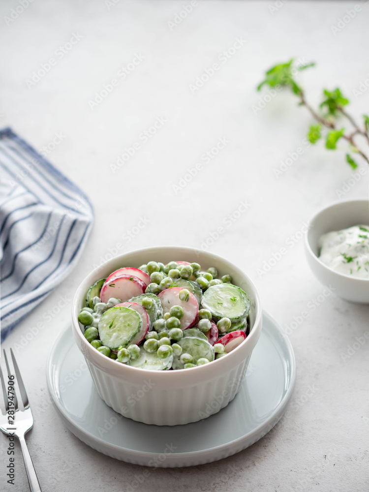 spring salad with radish cucumbers and green peas spring salad with radish cucumbers and green peas