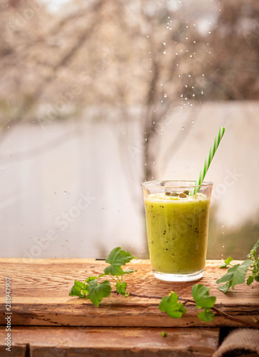 Smoothie with Kiwi Celery and Green Apple