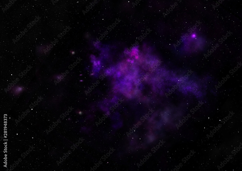 Star field in space and a nebulae. 3D rendering