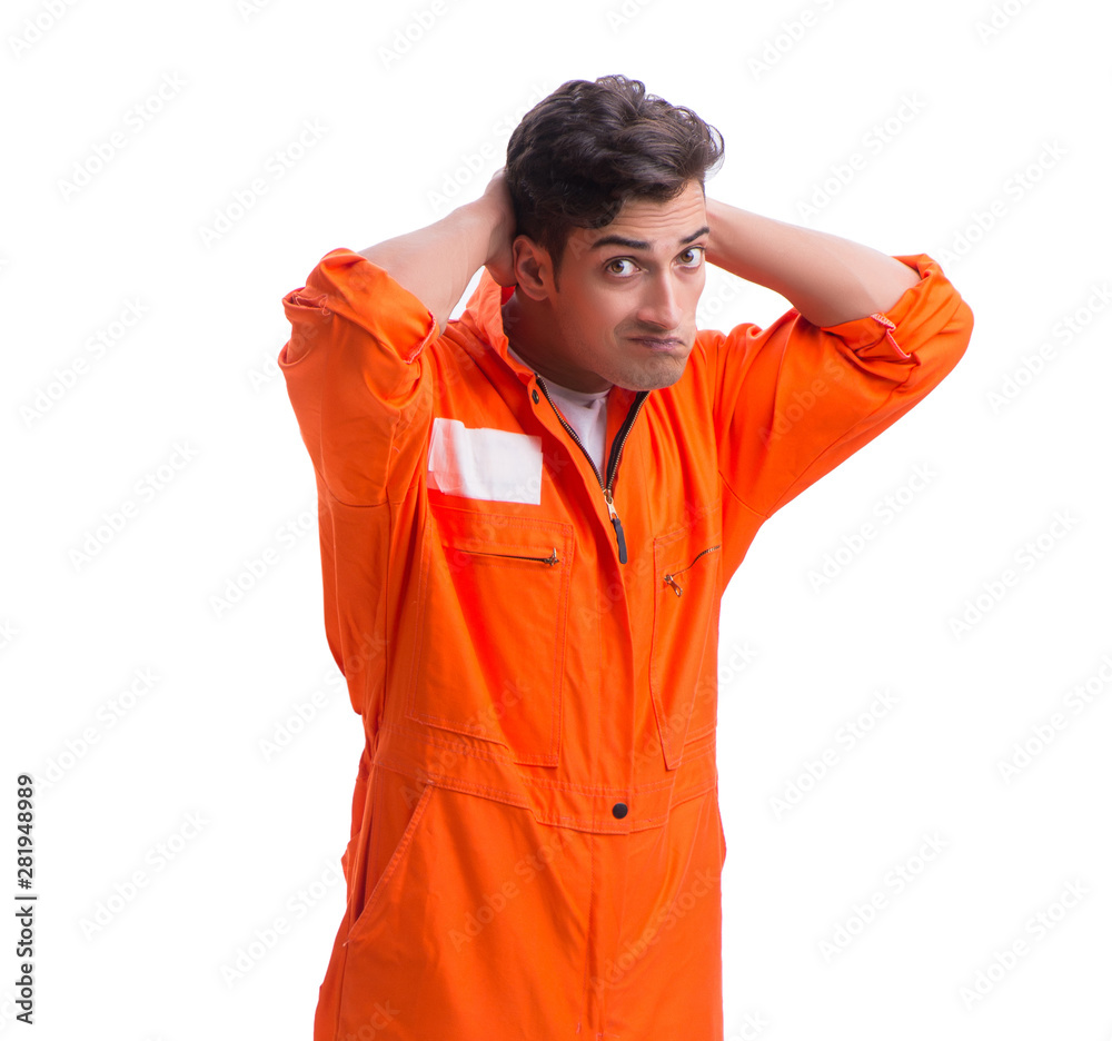Prisoner in orange robe isolated on white background Prisoner in orange robe isolated on white background