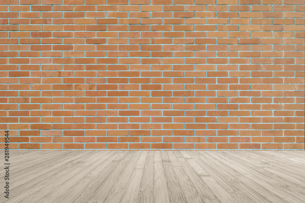Brick wall texture background with wooden floor sepia brown