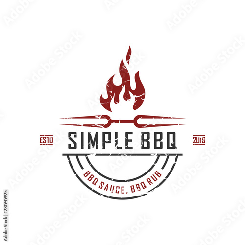 Vintage Retro Countryside BBQ Grill, Label Stamp Logo design vector