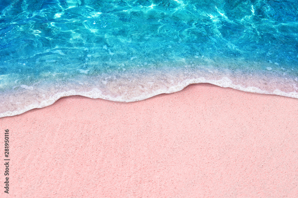Fototapeta tropical pink sandy beach and clear turquoise water