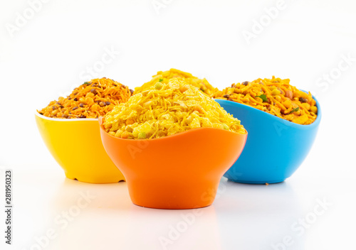 Indian Traditional Namkeen Food on White Background photo