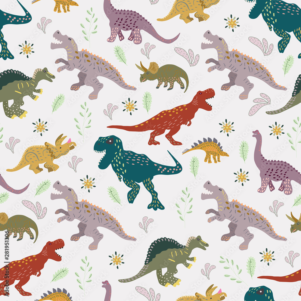 Dinosaurs cute hand drawn seamless pattern. Dinosaurs cute hand drawn seamless pattern.
