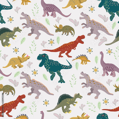 Dinosaurs cute hand drawn seamless pattern.