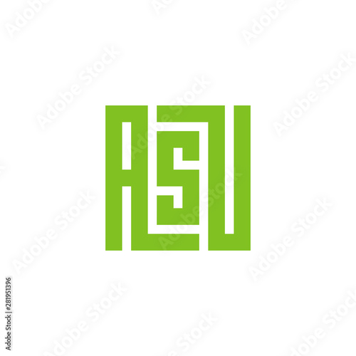 Initial Letter ASU Logo. Minimal Square  Shape Icon Design - Vector © logomimi