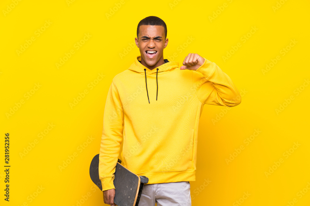 African American skater man proud and self-satisfied African American skater man proud and self-satisfied