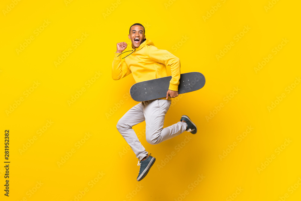 Afro American skater man over isolated white background